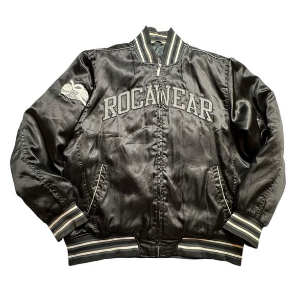Vintage Rare 2000’s Y2K Rocawear Bomber Embroidered Satin Jacket Size 2XL - Picture 1 of 15